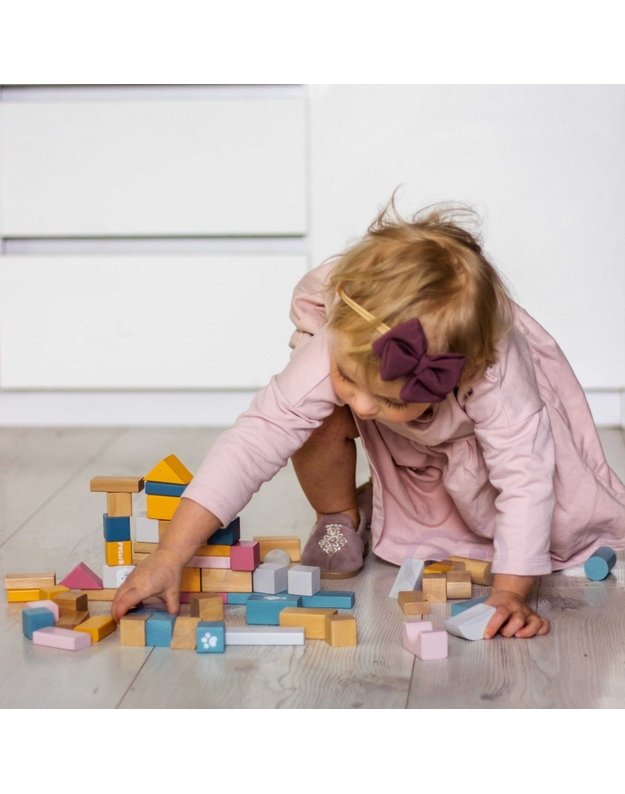 VIGA Medinių kaladėlių rinkinys kibirėlyje 60 vnt.