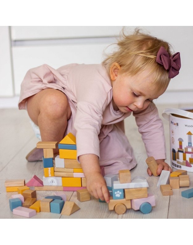 VIGA Medinių kaladėlių rinkinys kibirėlyje 60 vnt.