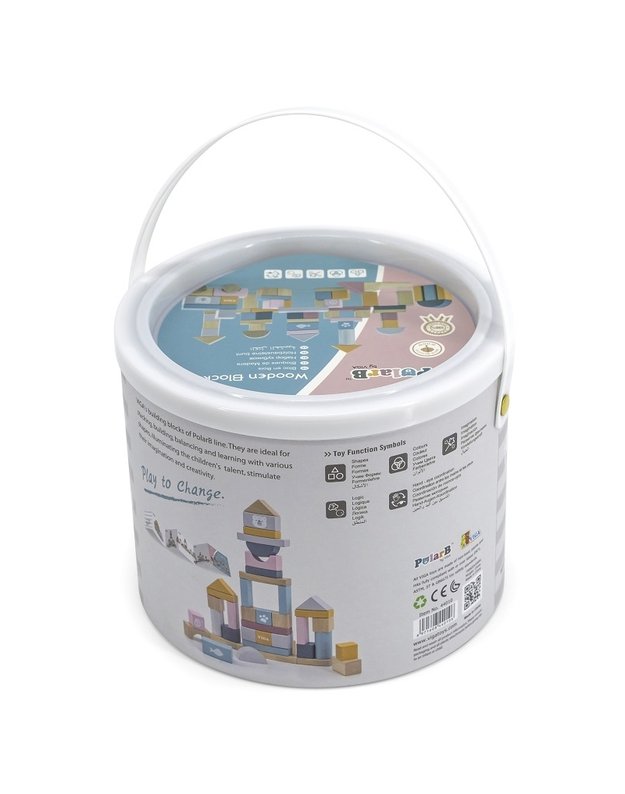 VIGA Medinių kaladėlių rinkinys kibirėlyje 60 vnt.